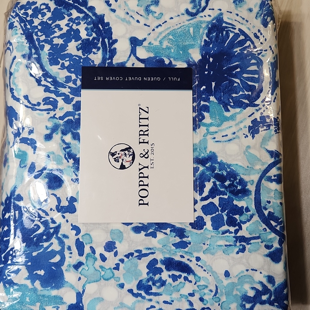 Poppy & Fritz Blue and White Paisley Duvet Cover Set 💖 100% Cotton 👑 Queen
